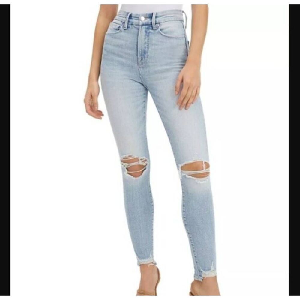 Good American Good waist tear down hem jeans in blue675 sz 6/28